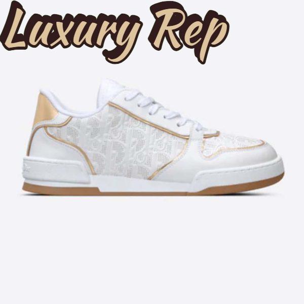 Replica Dior Unisex Shoes CD One Sneaker White Gold-Tone Dior Oblique Perforated Calfskin