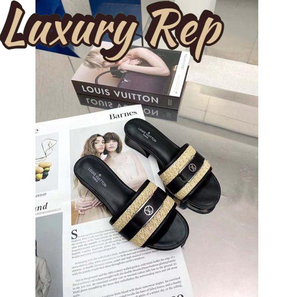 Replica Louis Vuitton LV Women Lock It Mule Black Raffia Calf Leather Circle 3.5 cm Heel 4