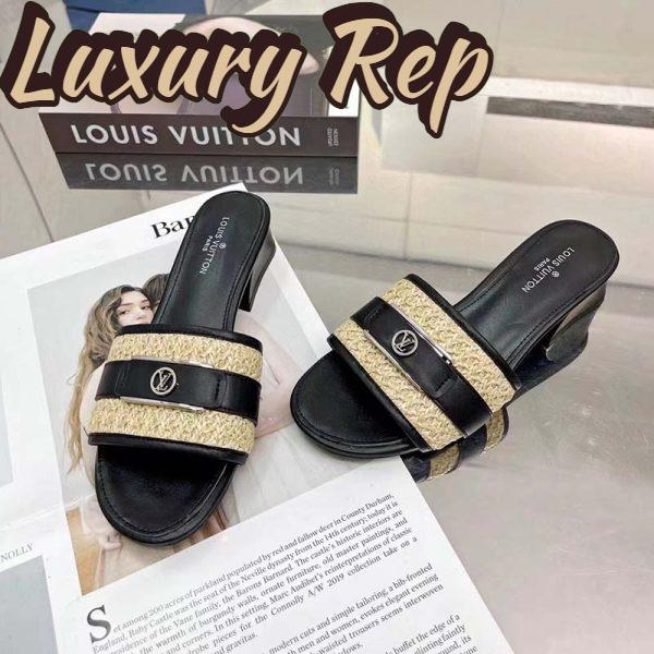 Replica Louis Vuitton LV Women Lock It Mule Black Raffia Calf Leather Circle 3.5 cm Heel 5