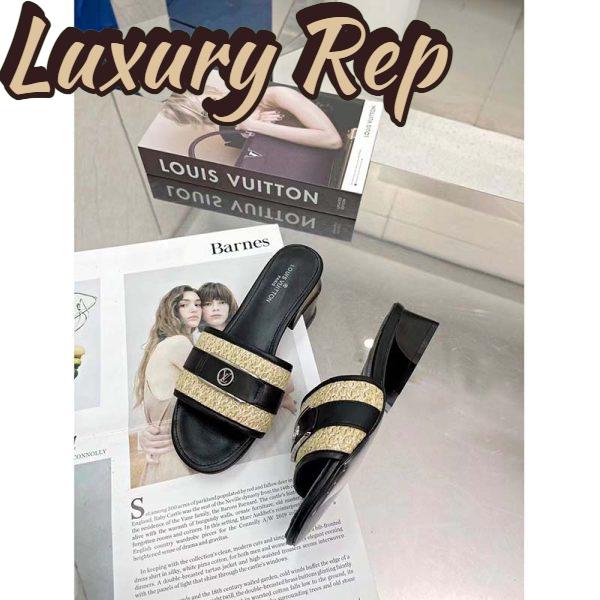 Replica Louis Vuitton LV Women Lock It Mule Black Raffia Calf Leather Circle 3.5 cm Heel 6