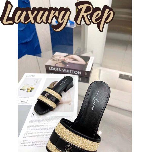 Replica Louis Vuitton LV Women Lock It Mule Black Raffia Calf Leather Circle 3.5 cm Heel 9