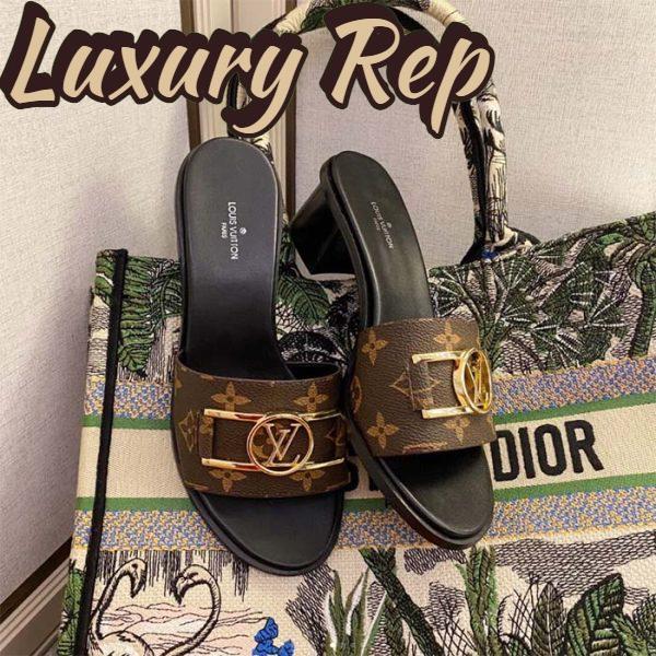Replica Louis Vuitton LV Women Lock It Mule Brown Patent Monogram Canvas Leather Outsole 3