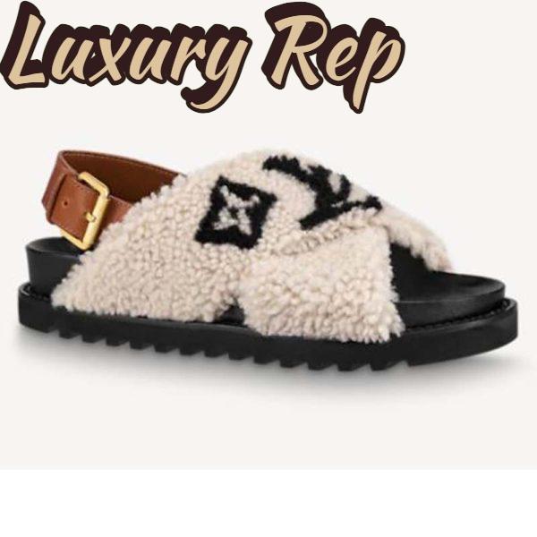 Replica Louis Vuitton LV Women Paseo Flat Comfort Mule Beige Shearling and Calf Leather 2