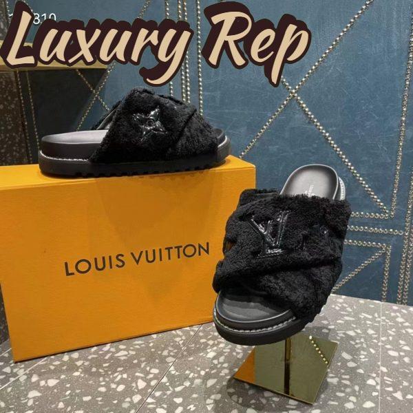 Replica Louis Vuitton LV Women Paseo Flat Comfort Mule Black Shearling Anatomic Insole 10