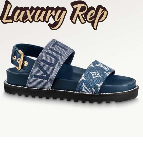 Replica Louis Vuitton LV Women Paseo Flat Comfort Sandal Navy Blue Monogram Denim Calf 2