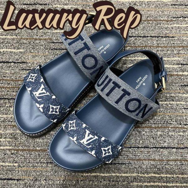 Replica Louis Vuitton LV Women Paseo Flat Comfort Sandal Navy Blue Monogram Denim Calf 3
