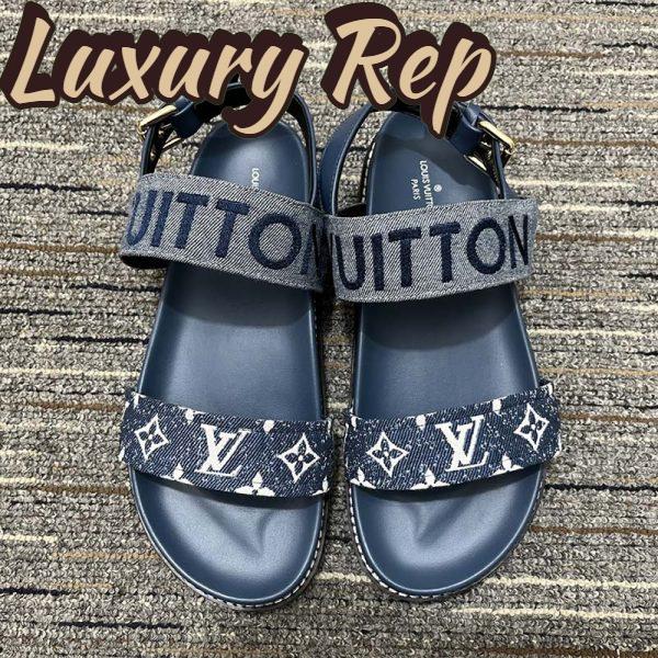 Replica Louis Vuitton LV Women Paseo Flat Comfort Sandal Navy Blue Monogram Denim Calf 4
