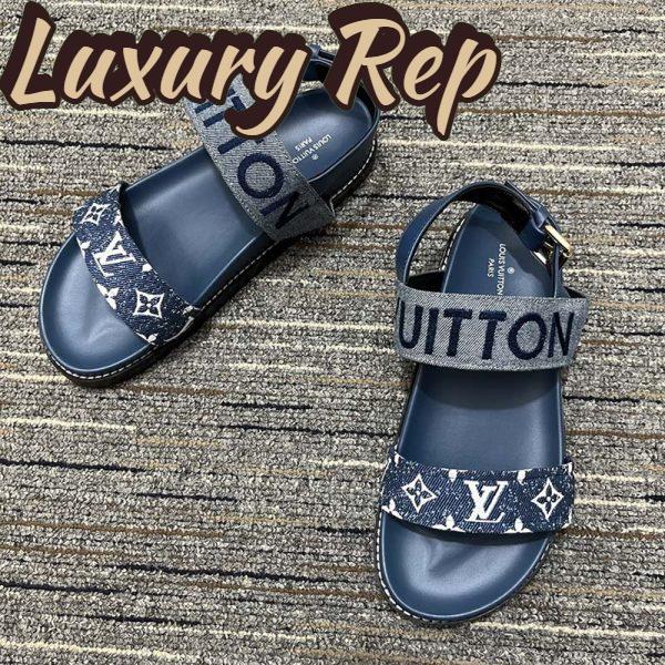 Replica Louis Vuitton LV Women Paseo Flat Comfort Sandal Navy Blue Monogram Denim Calf 5
