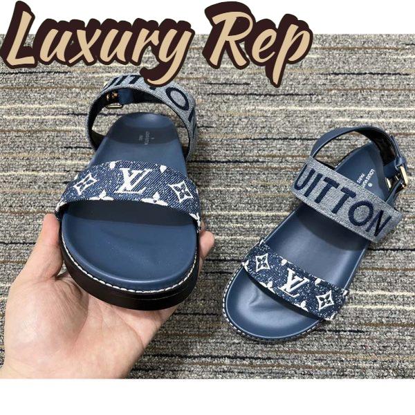 Replica Louis Vuitton LV Women Paseo Flat Comfort Sandal Navy Blue Monogram Denim Calf 6