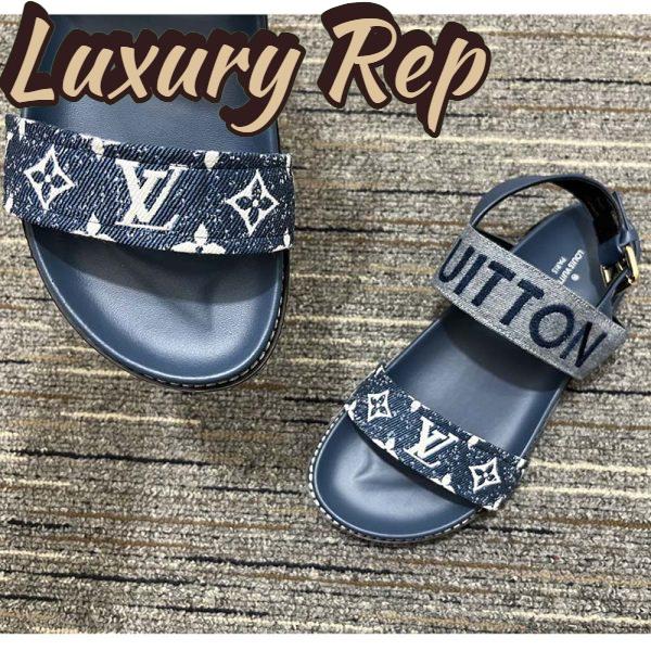 Replica Louis Vuitton LV Women Paseo Flat Comfort Sandal Navy Blue Monogram Denim Calf 8
