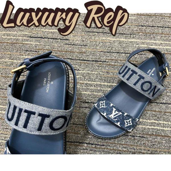 Replica Louis Vuitton LV Women Paseo Flat Comfort Sandal Navy Blue Monogram Denim Calf 9