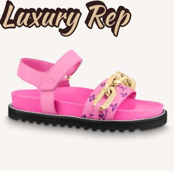 Replica Louis Vuitton LV Women Paseo Flat Comfort Sandal Pink Monogram Embossed Lamb and Calf Leather