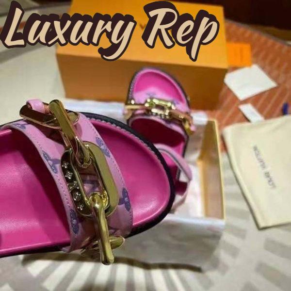 Replica Louis Vuitton LV Women Paseo Flat Comfort Sandal Pink Monogram Embossed Lamb and Calf Leather 11