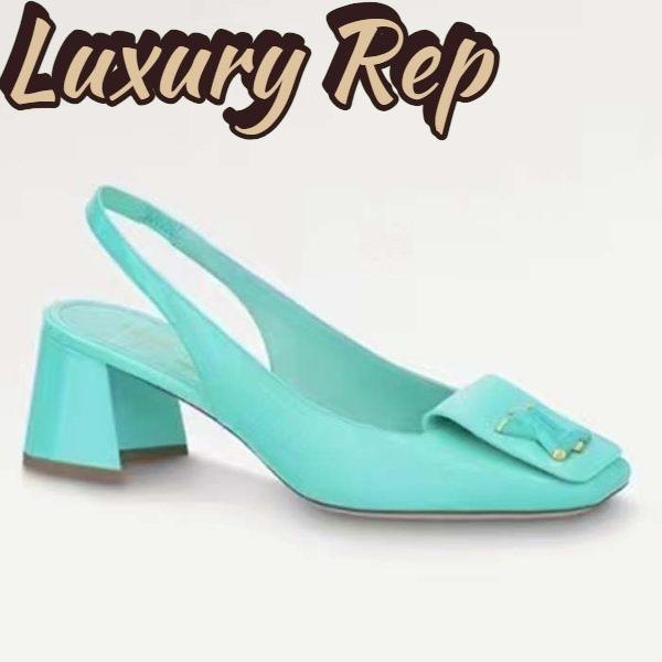 Replica Louis Vuitton LV Women Shake Slingback Pump Blue Patent Calf Leather Lambskin 5.5 Cm Heel