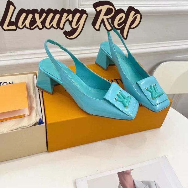 Replica Louis Vuitton LV Women Shake Slingback Pump Blue Patent Calf Leather Lambskin 5.5 Cm Heel 3