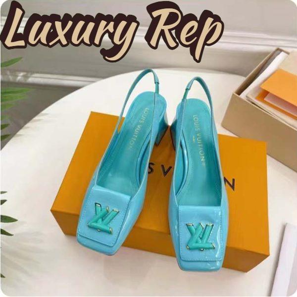 Replica Louis Vuitton LV Women Shake Slingback Pump Blue Patent Calf Leather Lambskin 5.5 Cm Heel 4