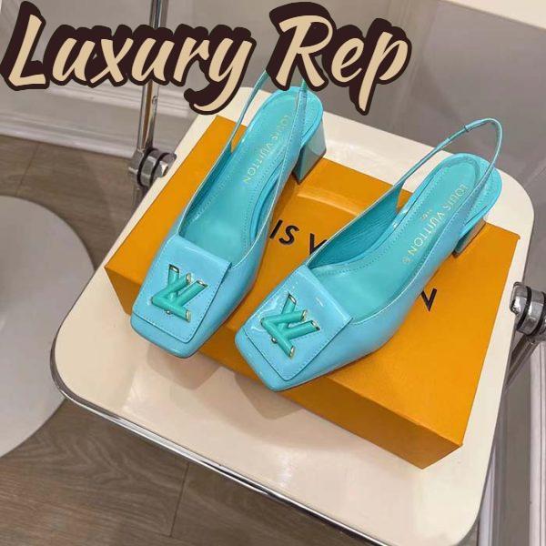 Replica Louis Vuitton LV Women Shake Slingback Pump Blue Patent Calf Leather Lambskin 5.5 Cm Heel 5