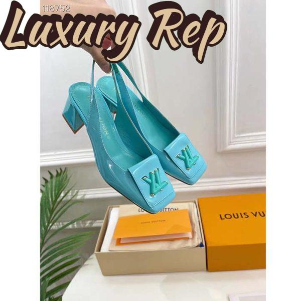 Replica Louis Vuitton LV Women Shake Slingback Pump Blue Patent Calf Leather Lambskin 5.5 Cm Heel 6