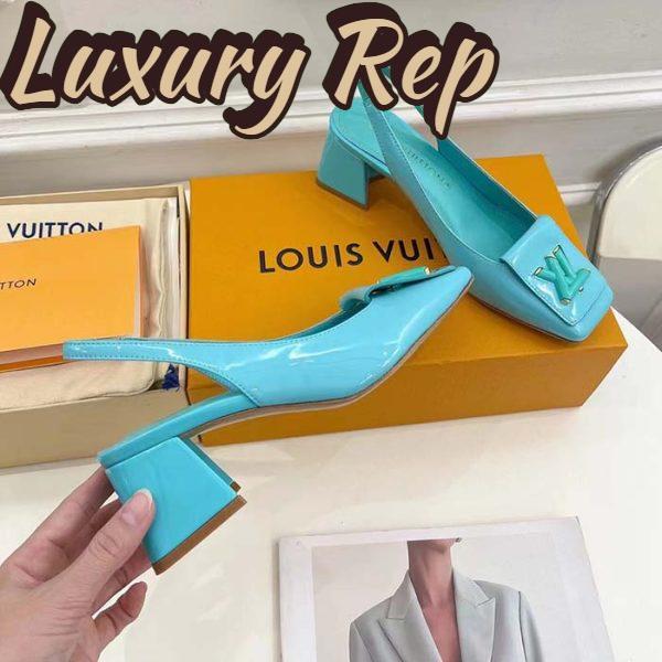 Replica Louis Vuitton LV Women Shake Slingback Pump Blue Patent Calf Leather Lambskin 5.5 Cm Heel 7