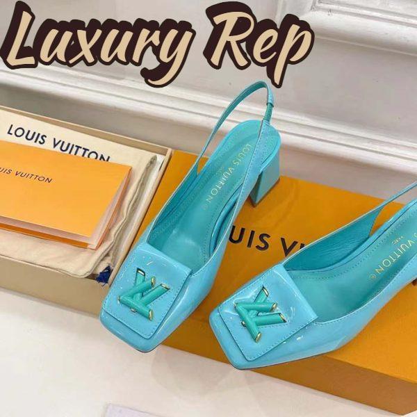 Replica Louis Vuitton LV Women Shake Slingback Pump Blue Patent Calf Leather Lambskin 5.5 Cm Heel 8