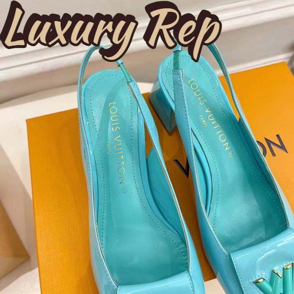 Replica Louis Vuitton LV Women Shake Slingback Pump Blue Patent Calf Leather Lambskin 5.5 Cm Heel 9