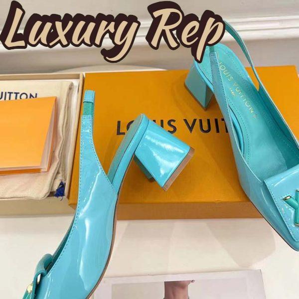 Replica Louis Vuitton LV Women Shake Slingback Pump Blue Patent Calf Leather Lambskin 5.5 Cm Heel 10