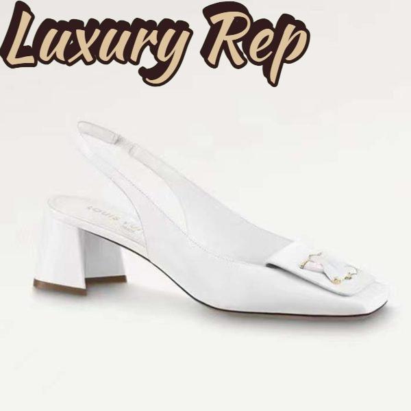 Replica Louis Vuitton LV Women Shake Slingback Pump White Patent Calf Leather Lambskin 5.5 Cm Heel