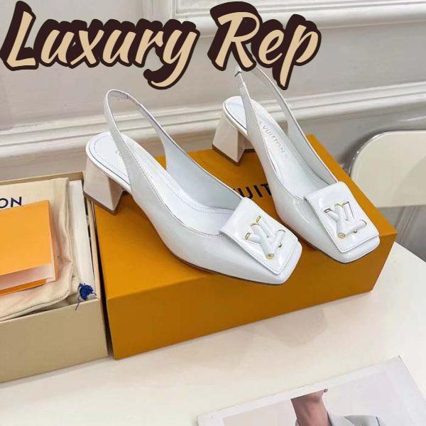 Replica Louis Vuitton LV Women Shake Slingback Pump White Patent Calf Leather Lambskin 5.5 Cm Heel 3