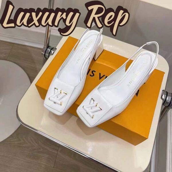 Replica Louis Vuitton LV Women Shake Slingback Pump White Patent Calf Leather Lambskin 5.5 Cm Heel 5