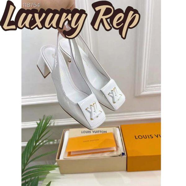 Replica Louis Vuitton LV Women Shake Slingback Pump White Patent Calf Leather Lambskin 5.5 Cm Heel 6