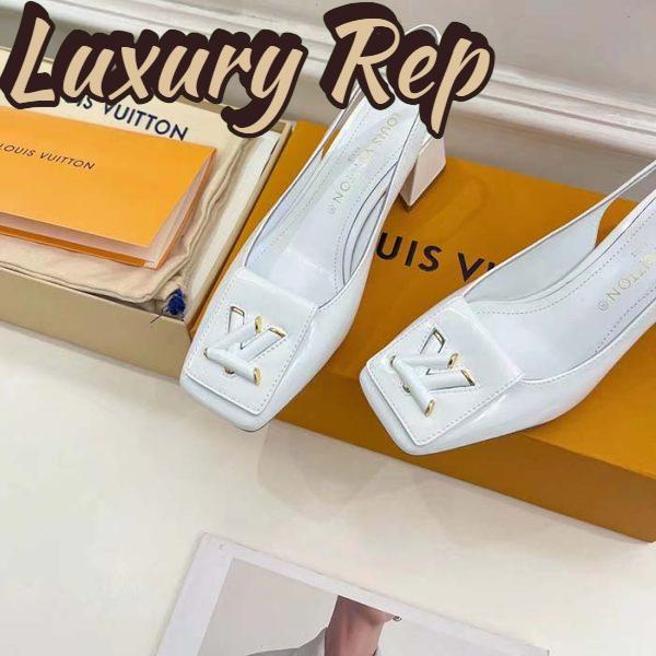 Replica Louis Vuitton LV Women Shake Slingback Pump White Patent Calf Leather Lambskin 5.5 Cm Heel 7