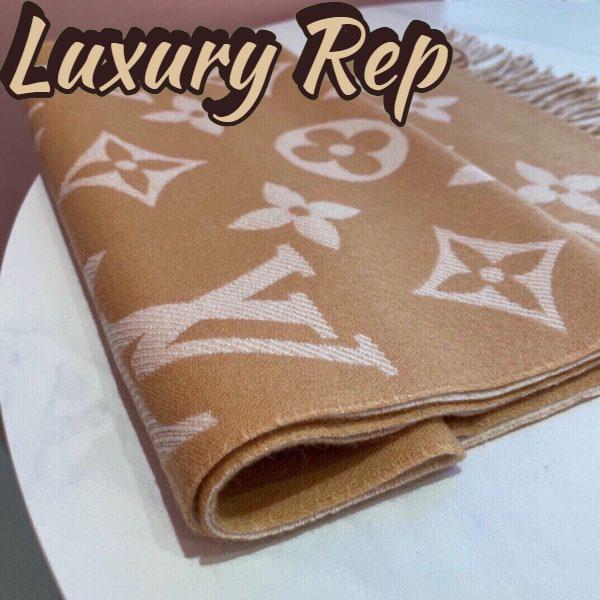 Replica Louis Vuitton LV Unisex Essential Scarf Sandy Wool Contrasting Monogram Motif Signature 6
