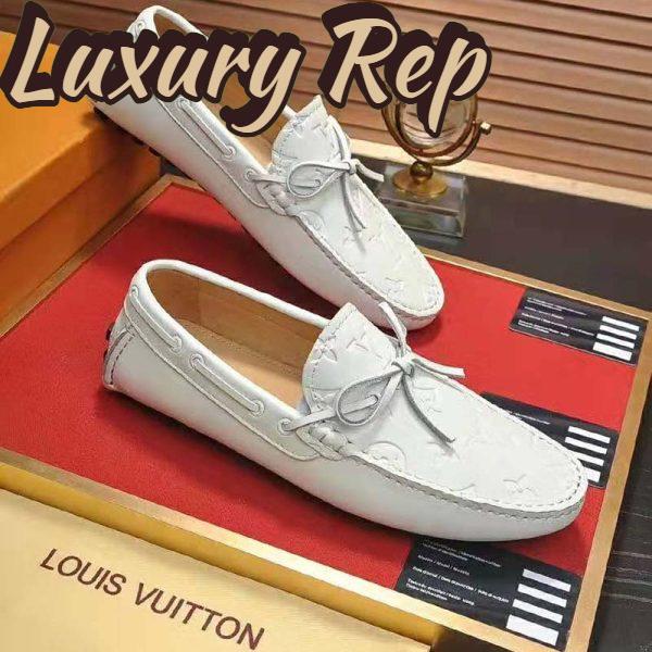 Replica Louis Vuitton Men Arizona Moccasin Monogram-Embossed Grained Calf Leather-White 3