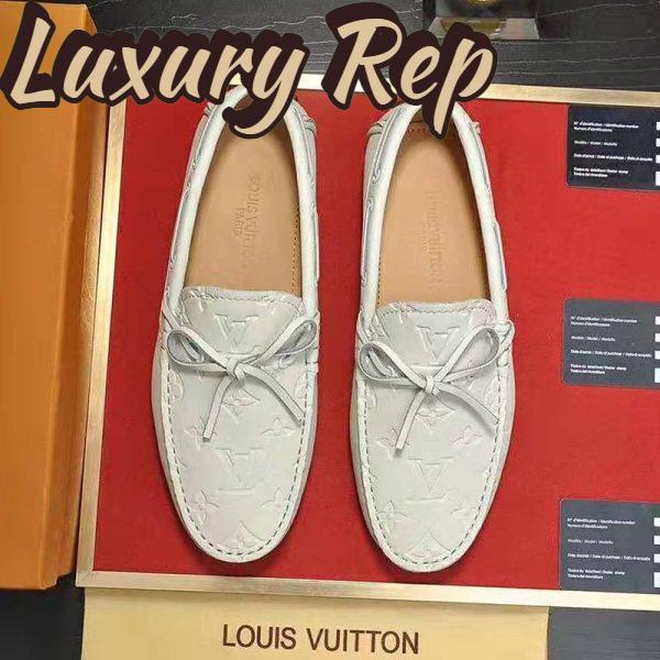 Replica Louis Vuitton Men Arizona Moccasin Monogram-Embossed Grained Calf Leather-White 6