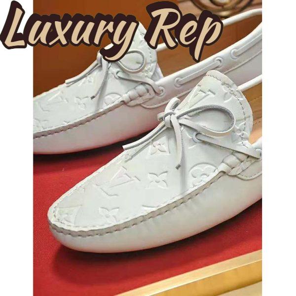 Replica Louis Vuitton Men Arizona Moccasin Monogram-Embossed Grained Calf Leather-White 9