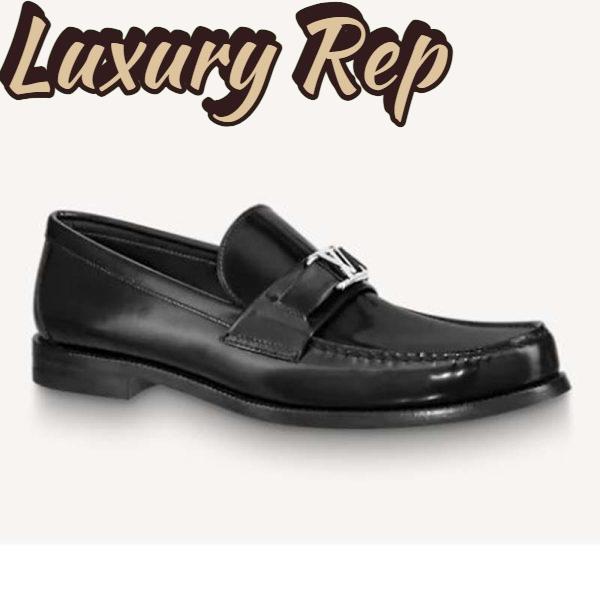 Replica Louis Vuitton Men Major Loafer Glazed Calf Leather Silver LV Initials Accessory
