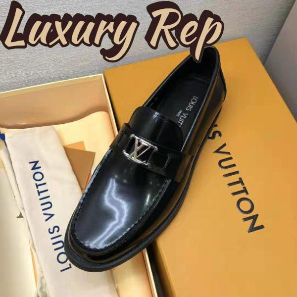 Replica Louis Vuitton Men Major Loafer Glazed Calf Leather Silver LV Initials Accessory 3