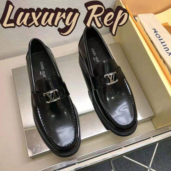 Replica Louis Vuitton Men Major Loafer Glazed Calf Leather Silver LV Initials Accessory 4