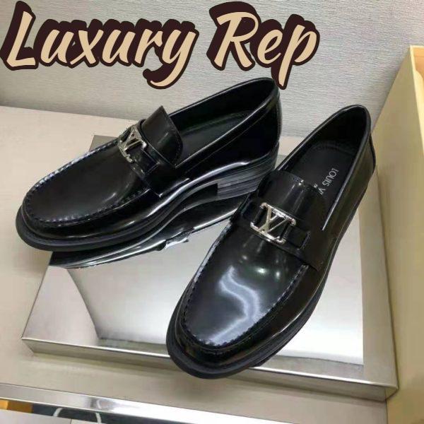Replica Louis Vuitton Men Major Loafer Glazed Calf Leather Silver LV Initials Accessory 5