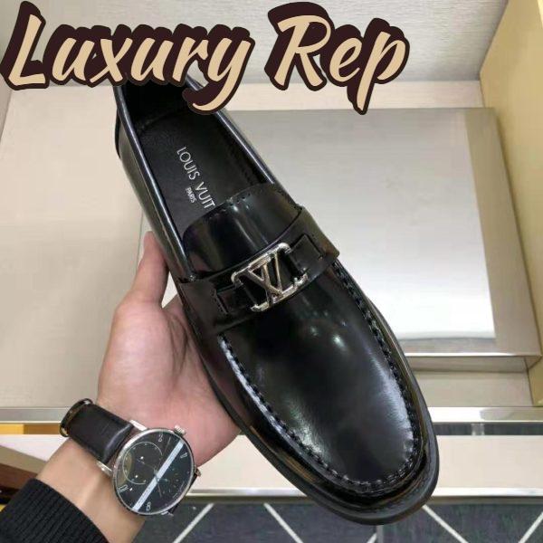 Replica Louis Vuitton Men Major Loafer Glazed Calf Leather Silver LV Initials Accessory 6