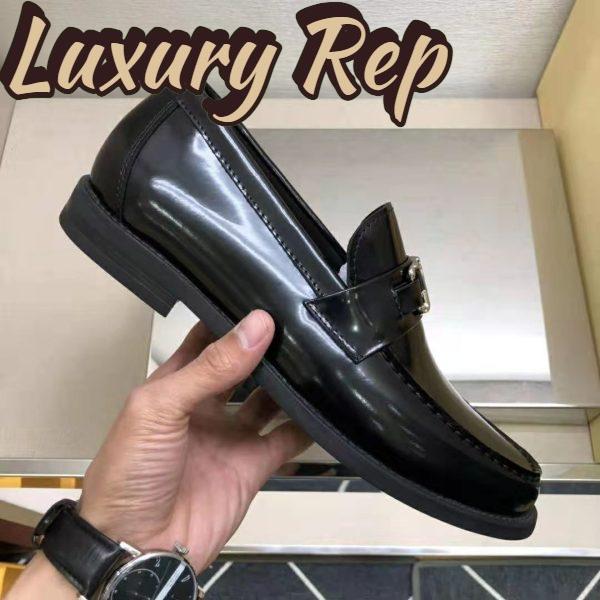 Replica Louis Vuitton Men Major Loafer Glazed Calf Leather Silver LV Initials Accessory 8