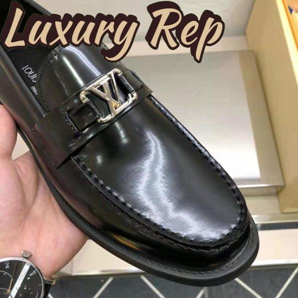 Replica Louis Vuitton Men Major Loafer Glazed Calf Leather Silver LV Initials Accessory 11
