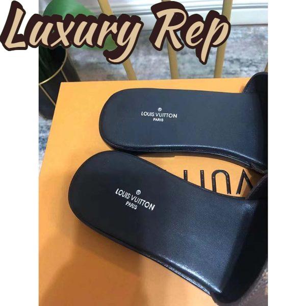 Replica Louis Vuitton Unisex Lock It Flat Mule Brown Patent Monogram Canvas Leather Outsole 7