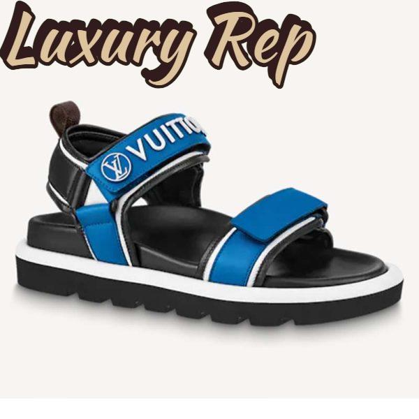 Replica Louis Vuitton Unisex Pool Pillow Flat Comfort Sandal Blue Calf Leather