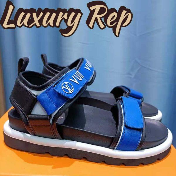 Replica Louis Vuitton Unisex Pool Pillow Flat Comfort Sandal Blue Calf Leather 3
