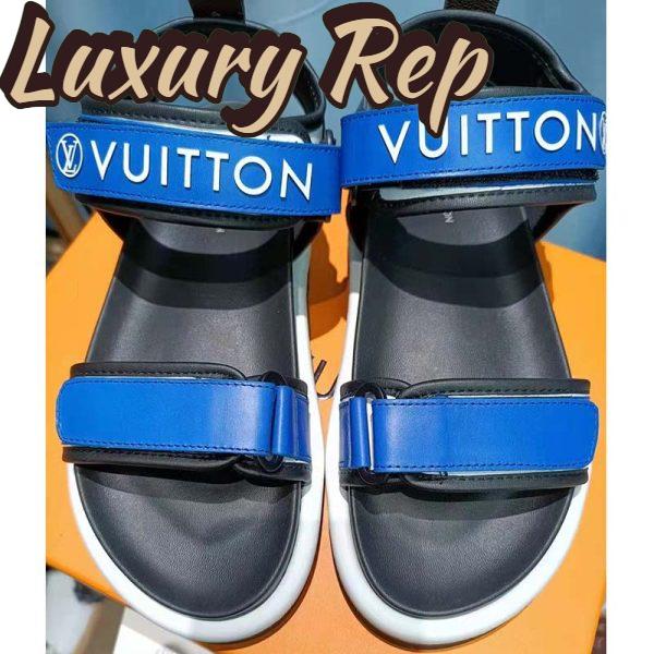 Replica Louis Vuitton Unisex Pool Pillow Flat Comfort Sandal Blue Calf Leather 4