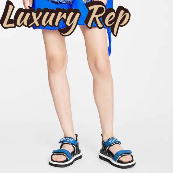 Replica Louis Vuitton Unisex Pool Pillow Flat Comfort Sandal Blue Calf Leather 10