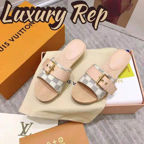 Replica Louis Vuitton Women Lock It Flat Mule Damier Azur Canvas and Calf Leather 3