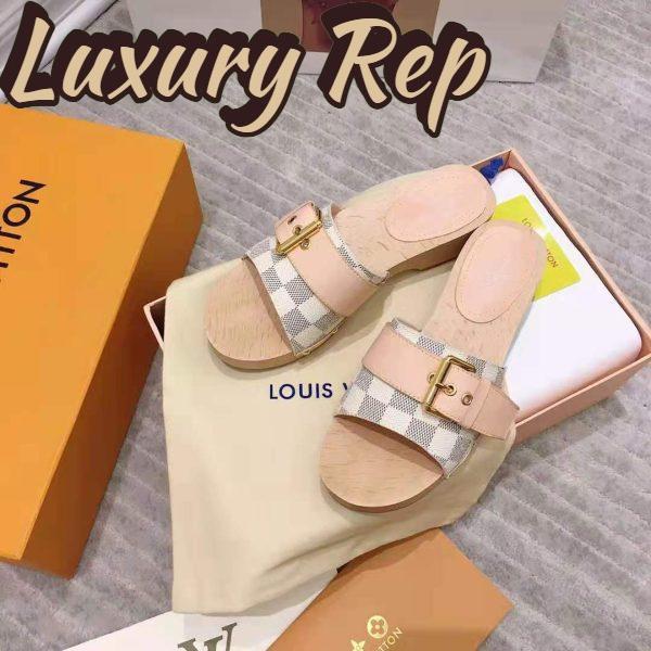 Replica Louis Vuitton Women Lock It Flat Mule Damier Azur Canvas and Calf Leather 4