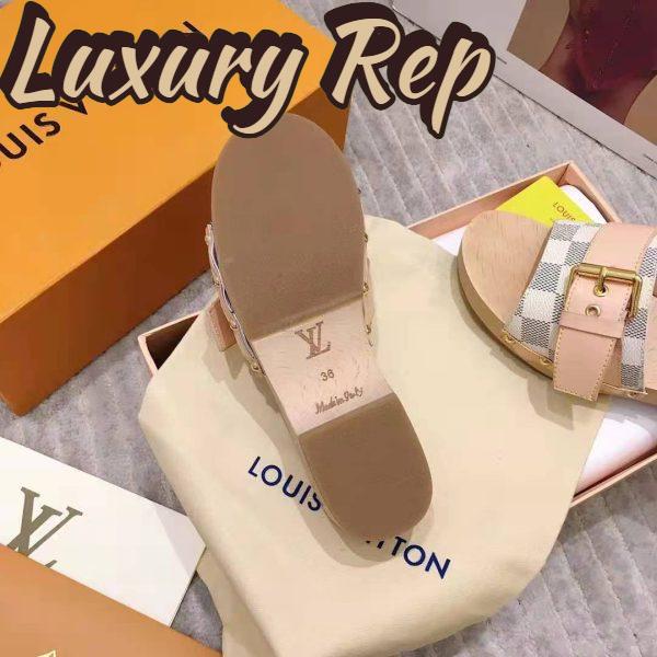 Replica Louis Vuitton Women Lock It Flat Mule Damier Azur Canvas and Calf Leather 6